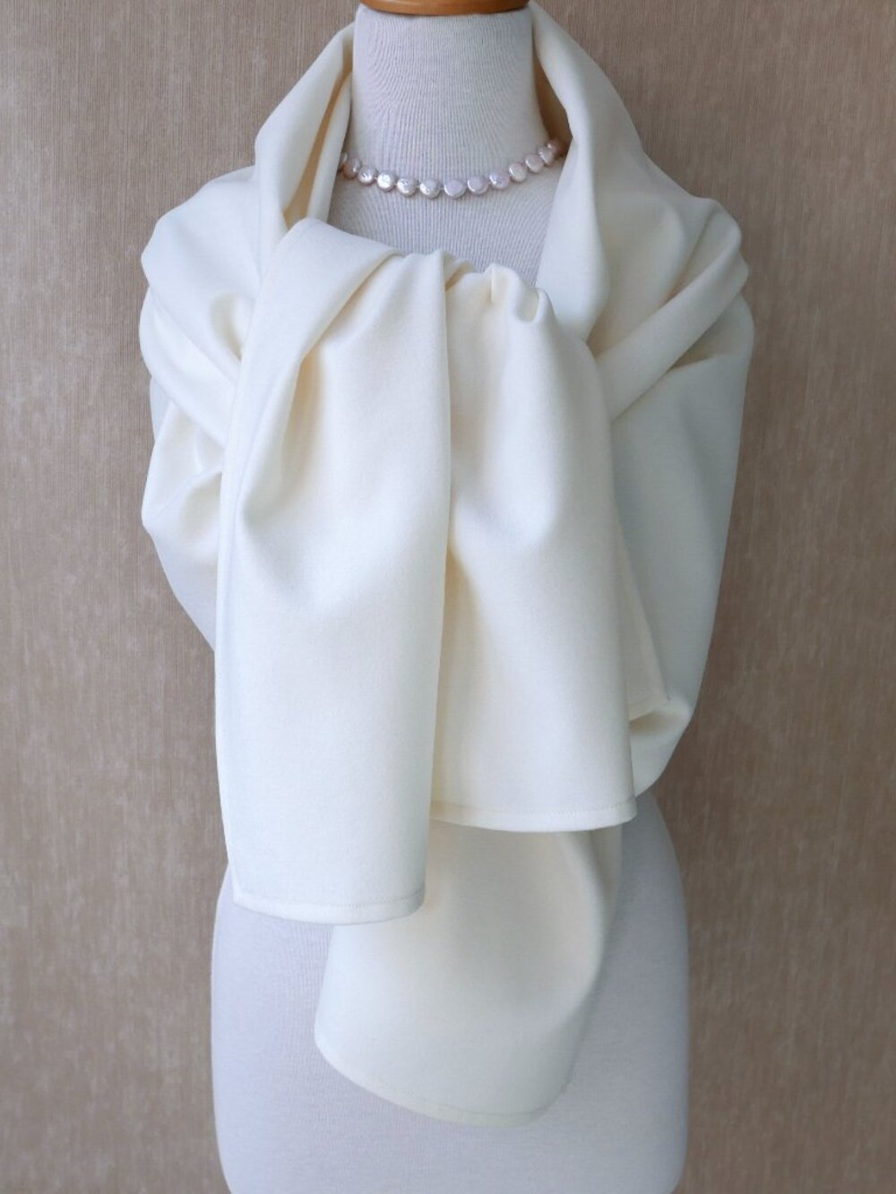 Cream Wool Blend Large Scarf / Shawl / Wrap